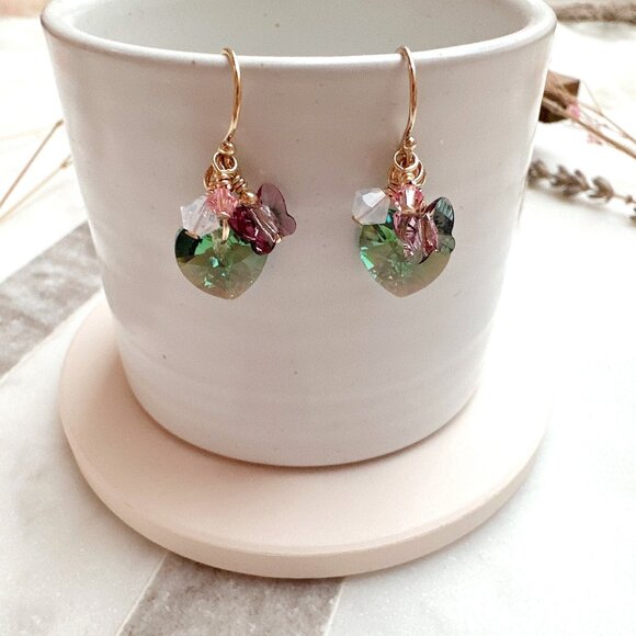 New Erinite Shimmer Heart Crystal Cluster Earrings | Handmade in BC - Picture 3 of 4